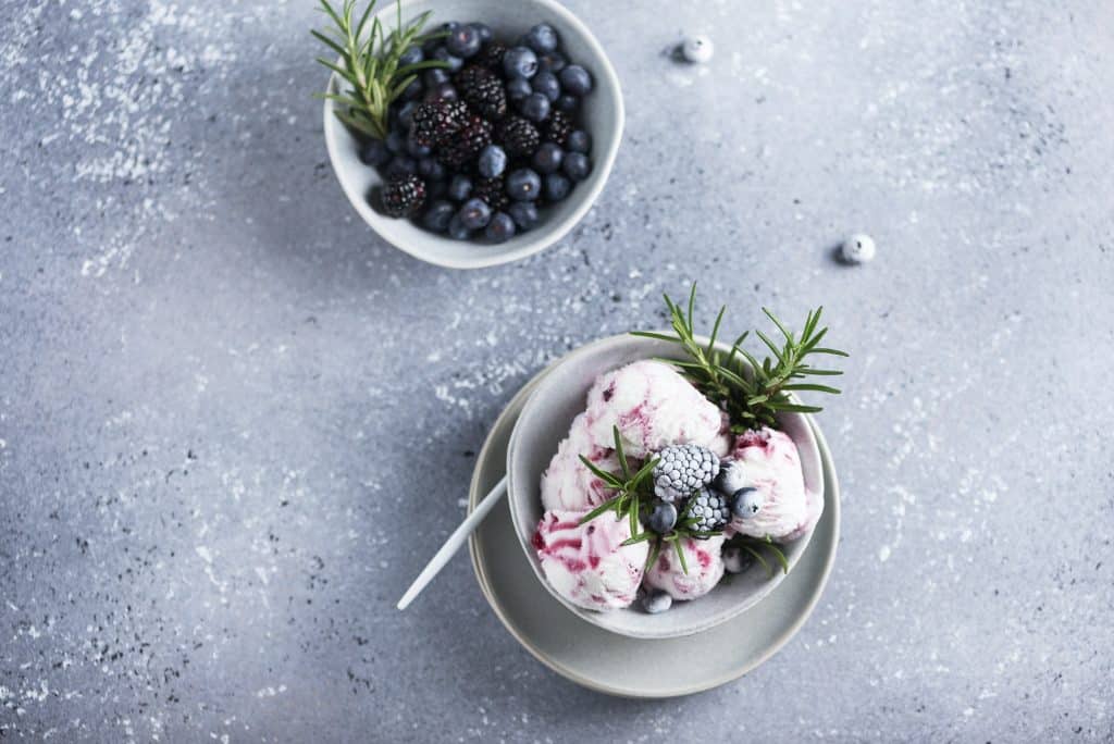 ice cream with frozen blueberry